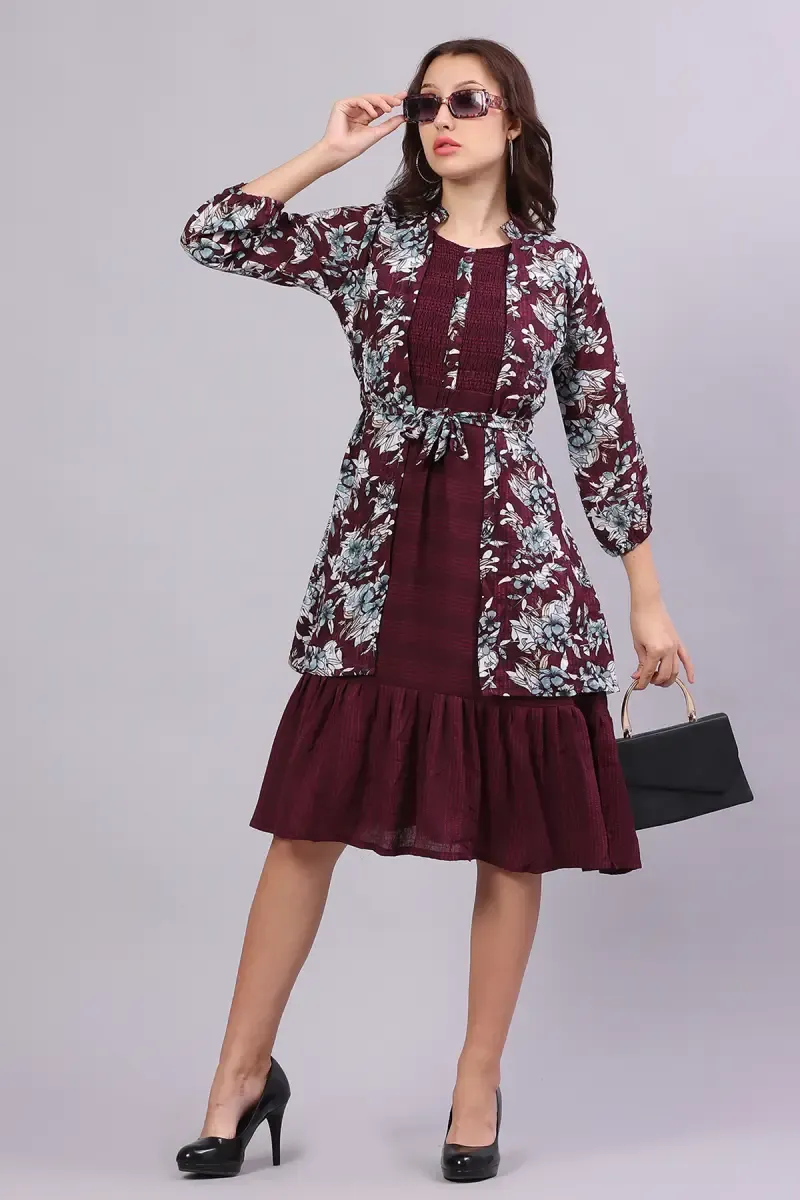 Women's Georgette Botanical Printed Dress 016266MAGXXL