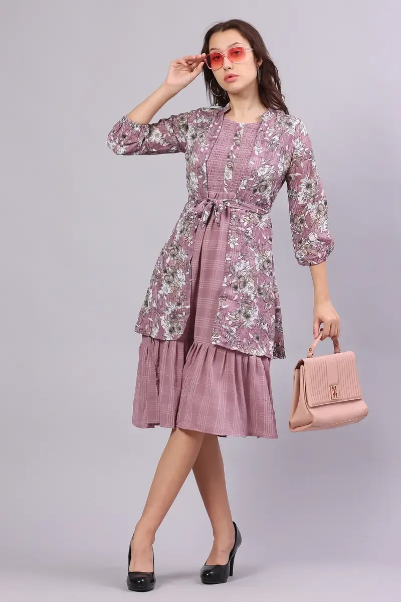 Women's Georgette Botanical Printed Dress 016266MAUL