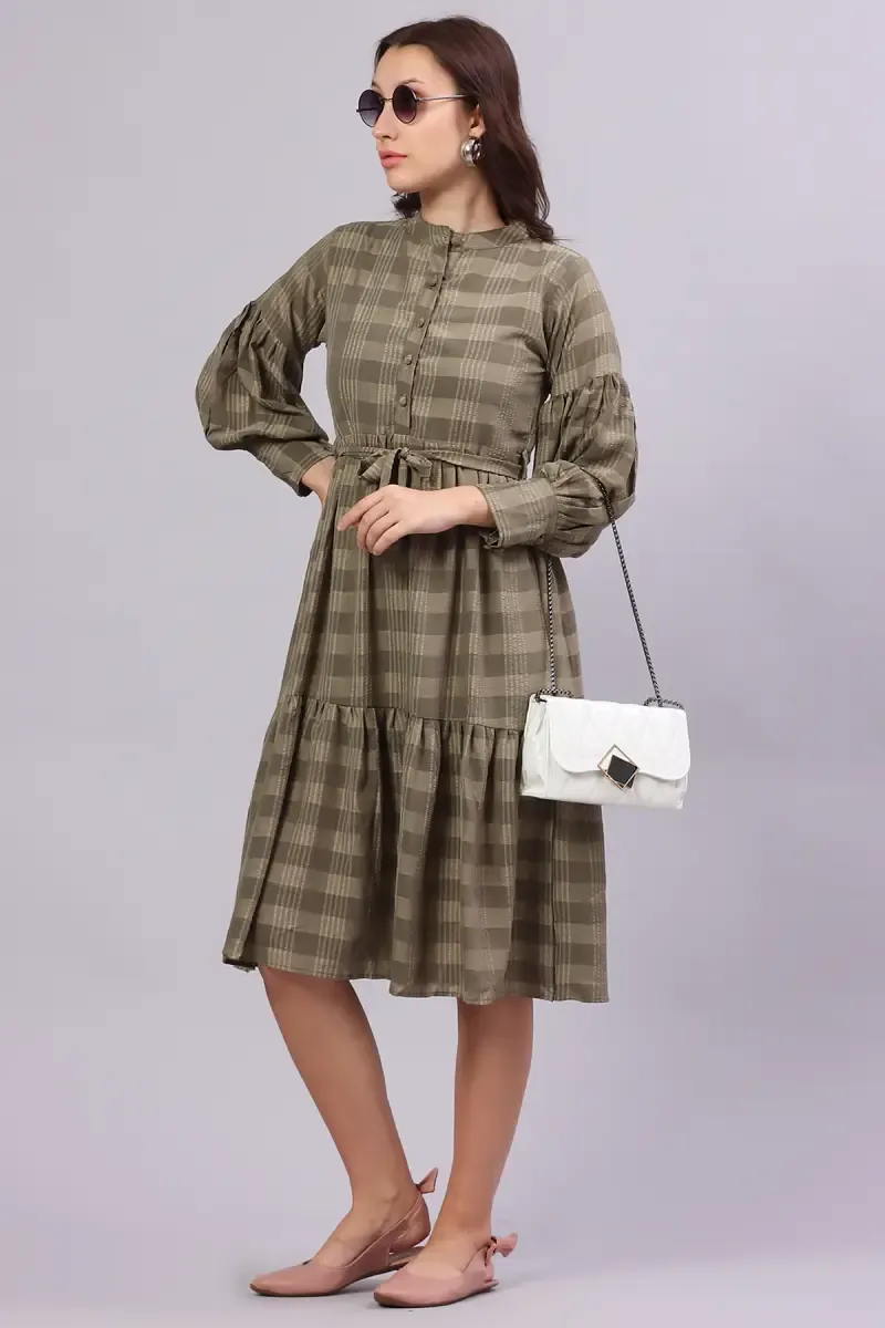 Women's Georgette Striped A-Line Dress 016267OLIXXL