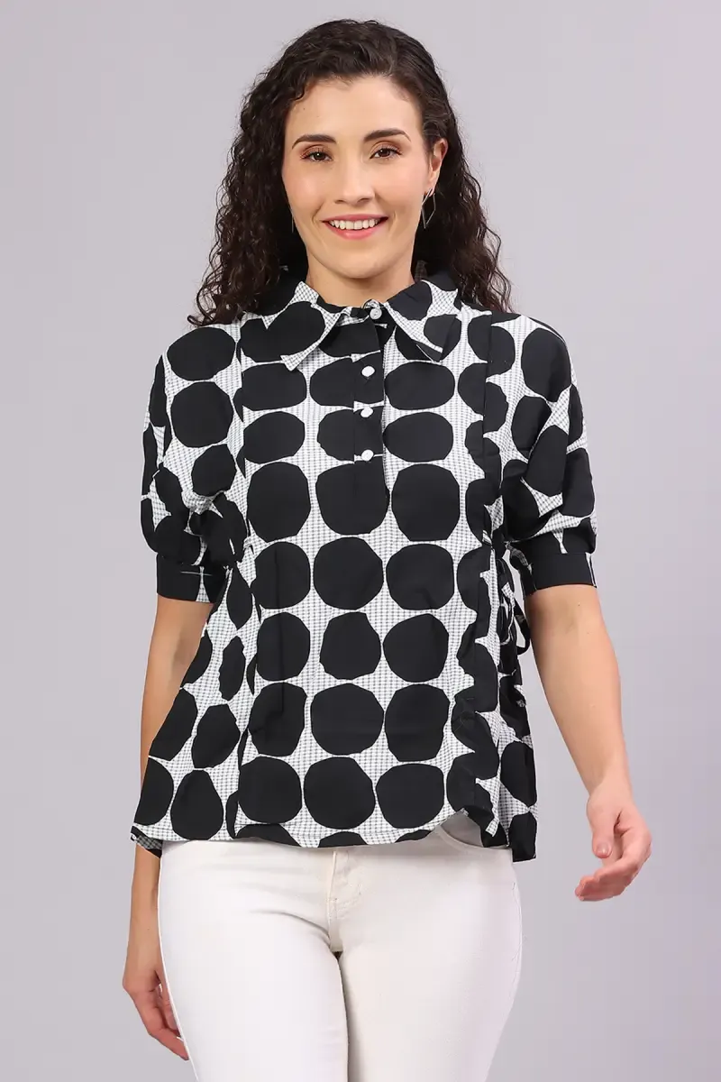 Crepe Polka Dot Printed Top for Women 016295LBLA