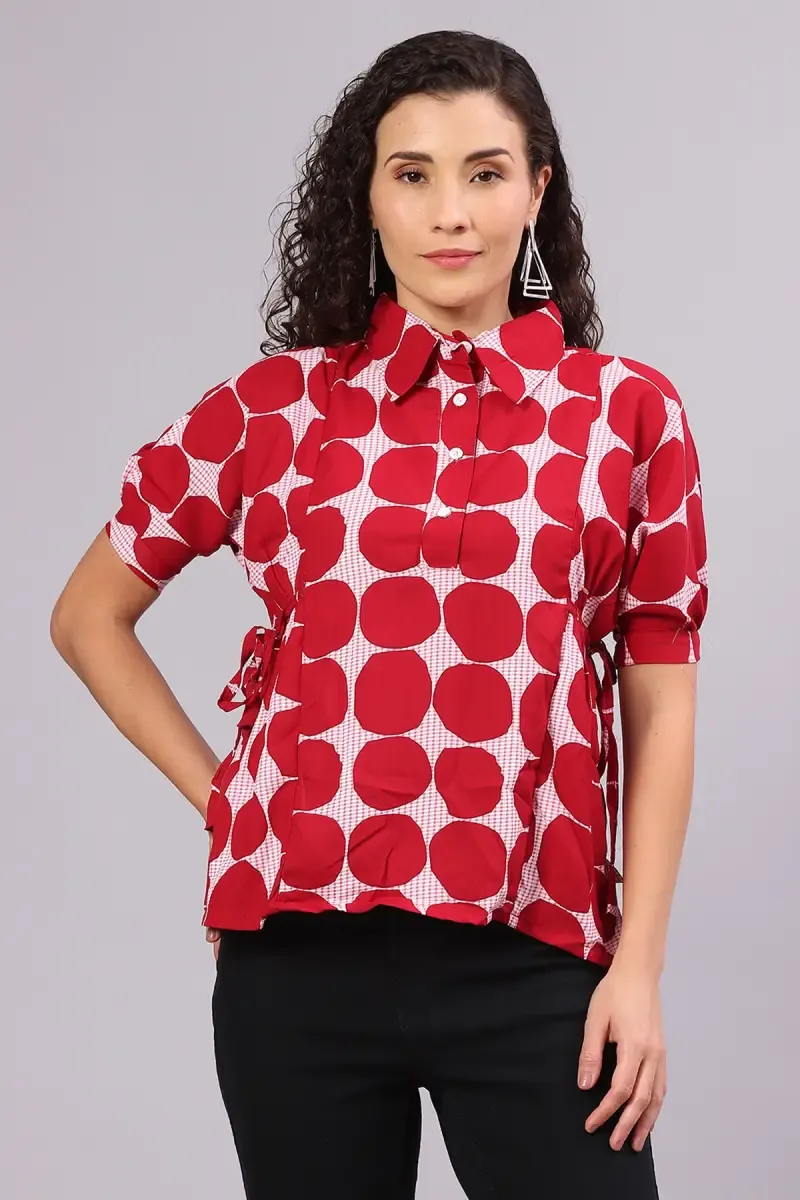 Crepe Polka Dot Printed Top for Women 016295XXLMAR