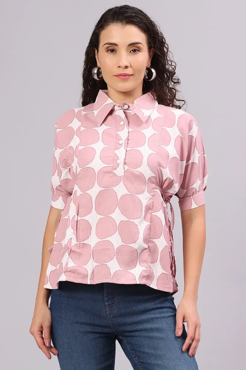 Crepe Polka Dot Printed Top for Women 016295XXLDUSPIN
