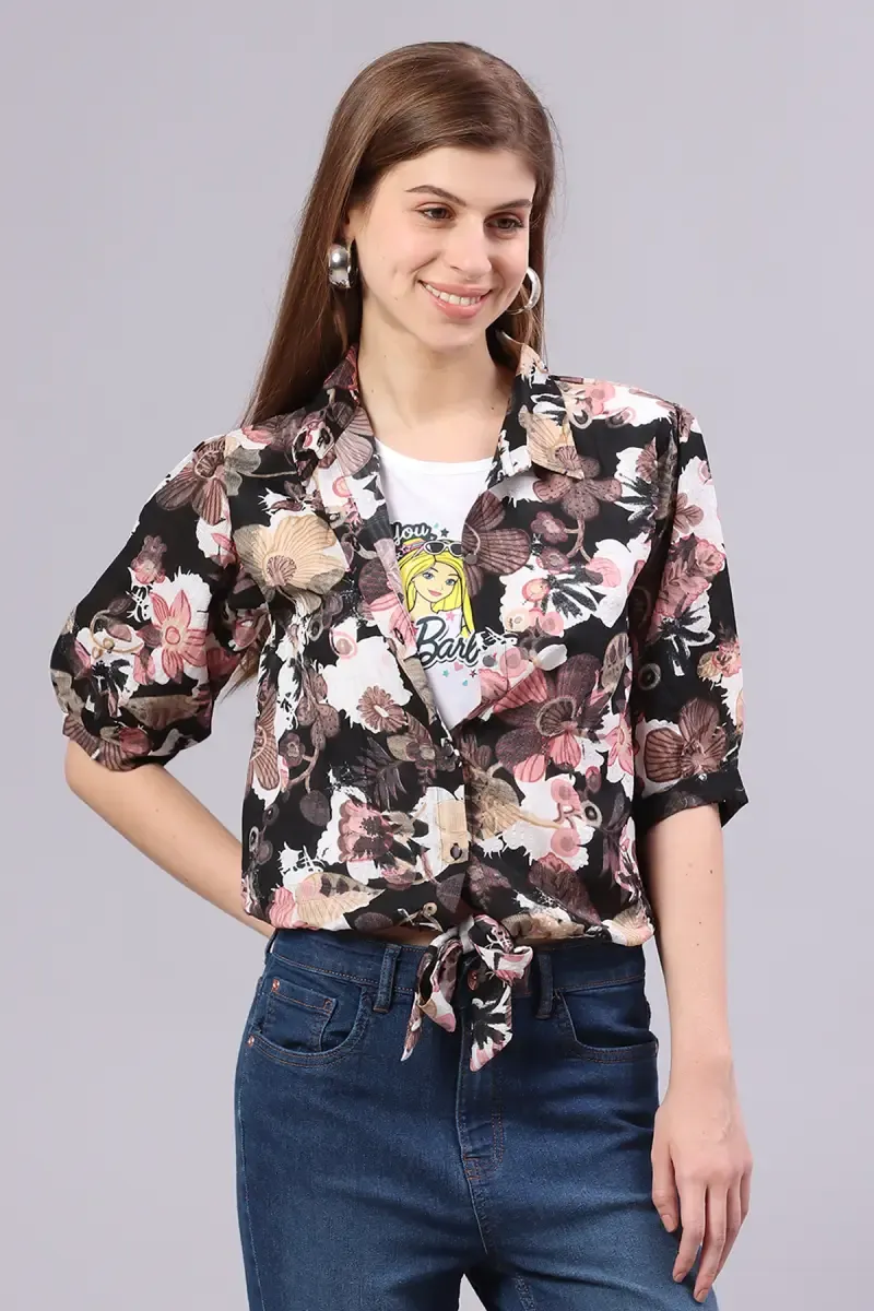 Georgette Floral Printed Crop Top for Women 01629638BLA
