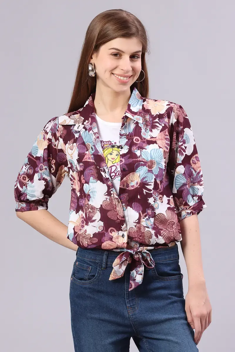Georgette Floral Printed Crop Top for Women 01629638MAG