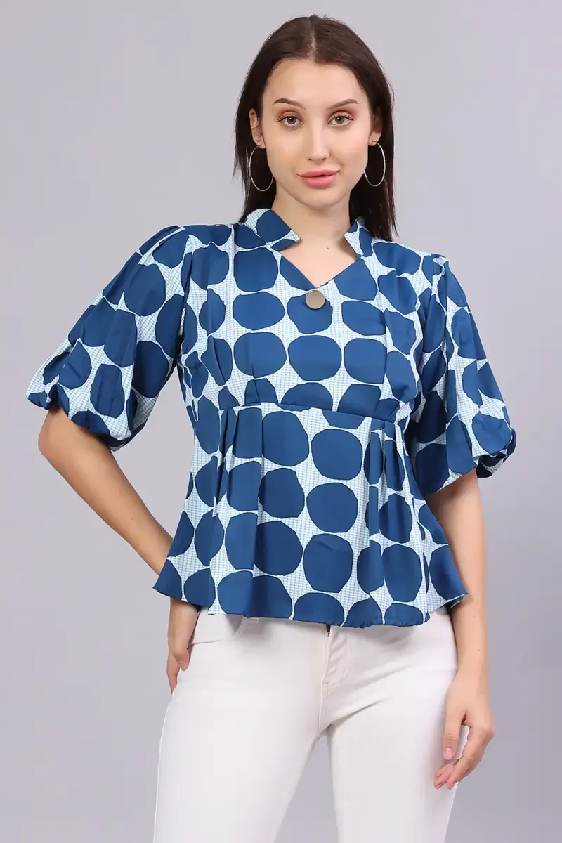 Crepe Polka Dot Printed Top for Women 016297LTEA