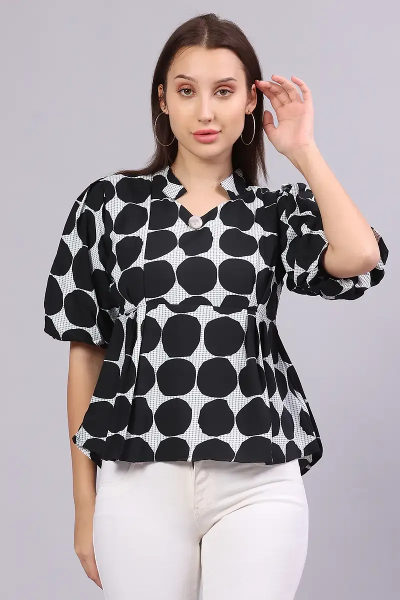Crepe Polka Dot Printed Top for Women 016297XXLBLA