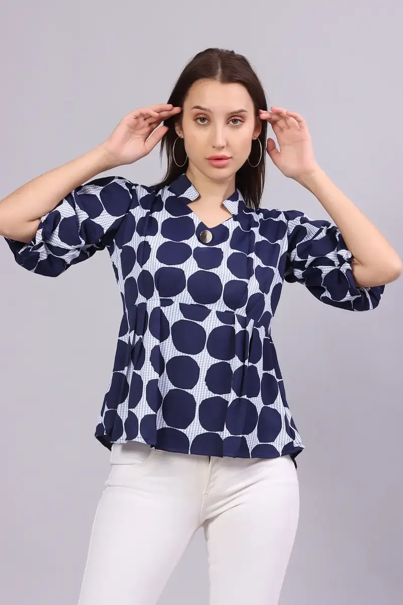Crepe Polka Dot Printed Top for Women 016297XXLNAVBLU