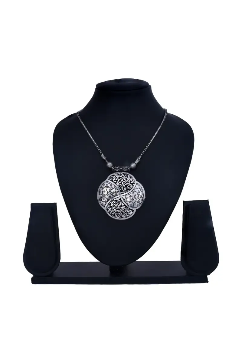 Oxidized Silver Clover Pendant Necklace for Girls & Women