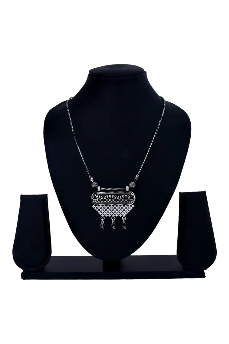 Oxidized Silver Tribal Design Pendant Necklace for Girls & Women