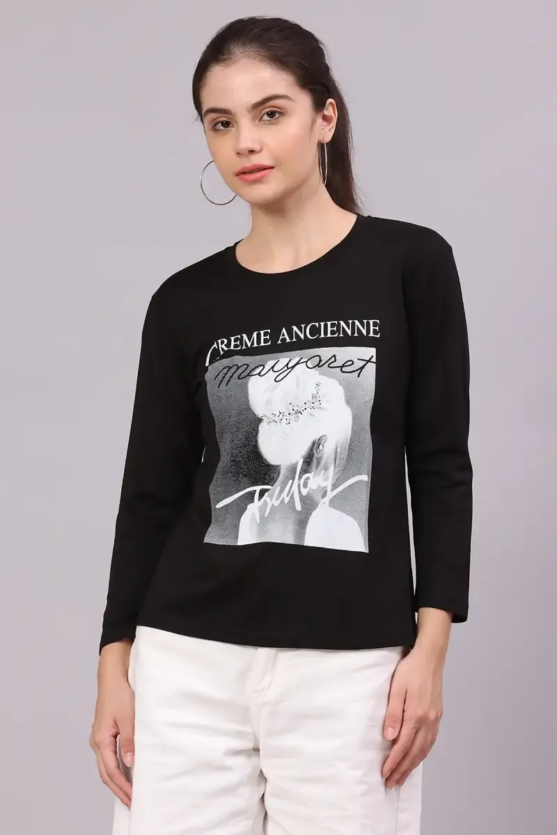 Cotton Lycra Graphic Printed T-Shirt for Women 016306XXLBLA