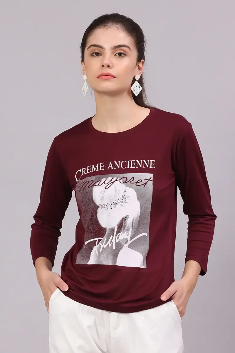 Cotton Lycra Graphic Printed T-Shirt for Women 016306LBUR