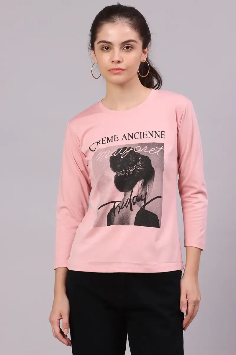Cotton Lycra Graphic Printed T-Shirt for Women 016306LPIN
