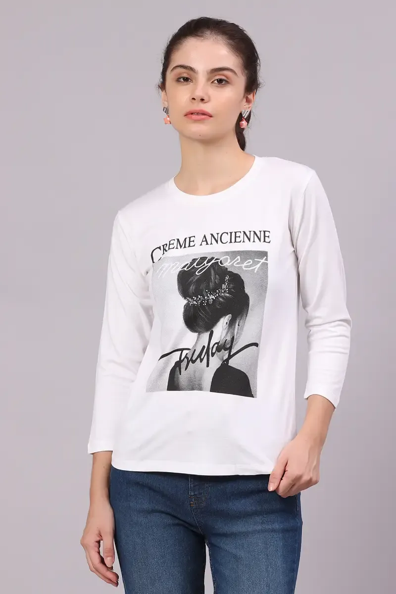 Cotton Lycra Graphic Printed T-Shirt for Women 016306XXLWHI