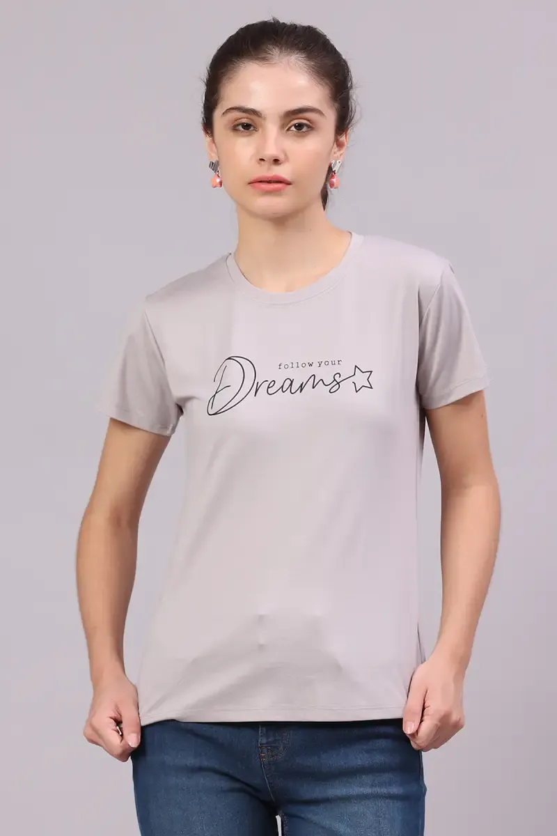 Cotton Lycra Typographic Printed T-Shirt for Women 016307XXLGRE