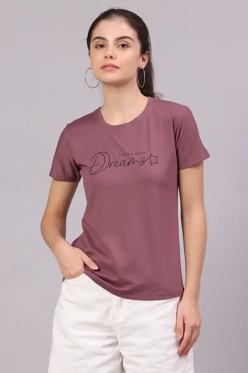 Cotton Lycra Typographic Printed T-Shirt for Women 016307XXLMAU