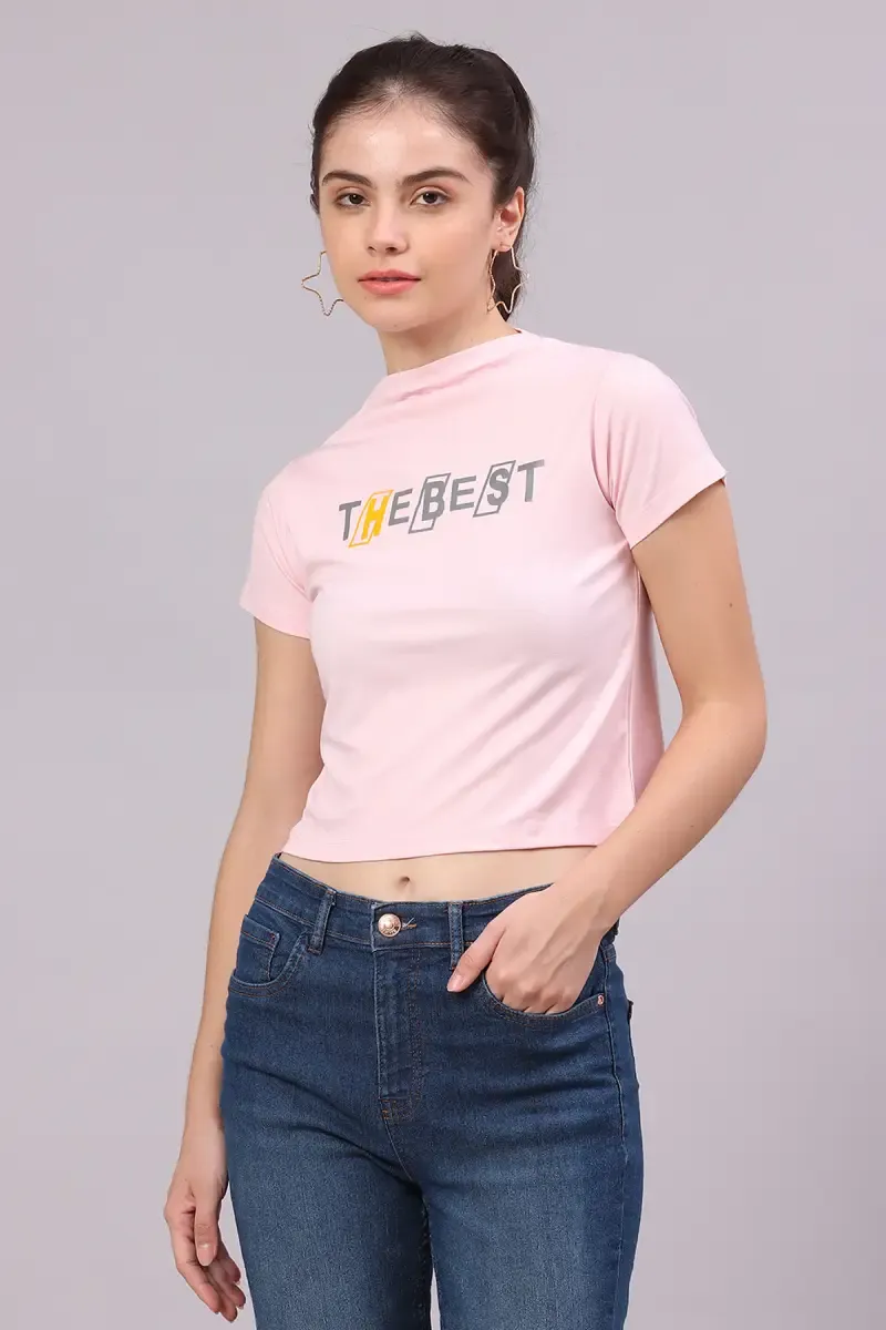 Cotton Lycra Typographic Printed T-Shirt for Women 016311LBABPIN