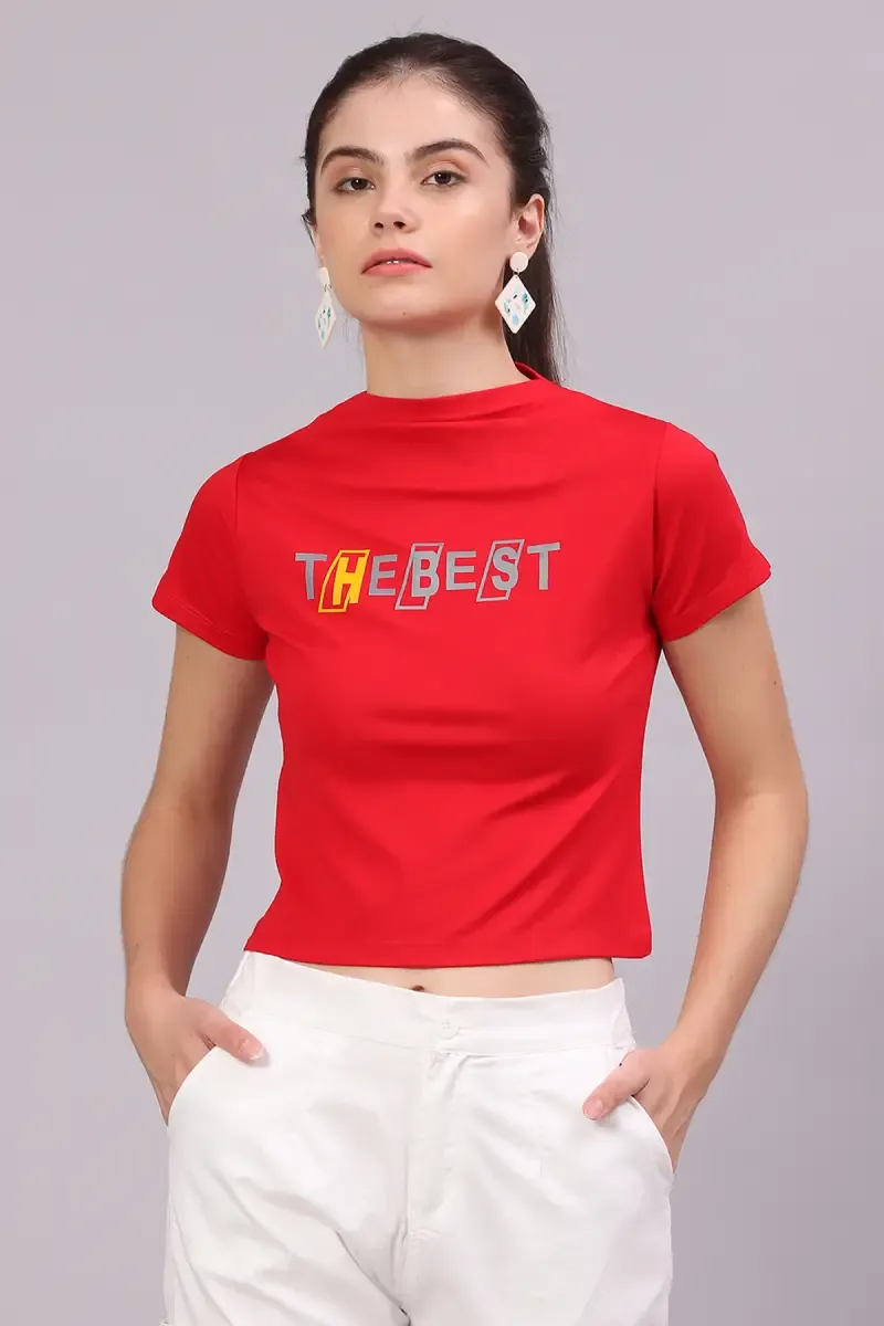Cotton Lycra Typographic Printed T-Shirt for Women 016311XXLRED