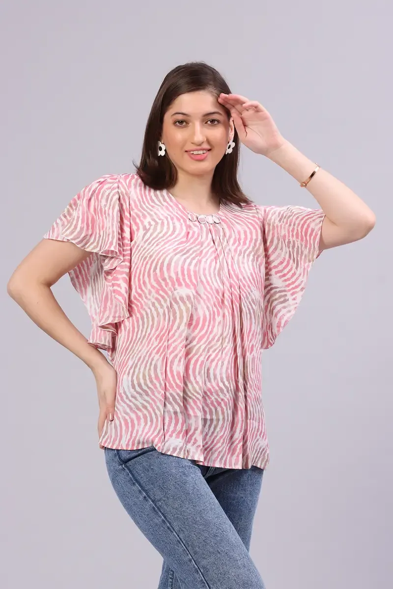 Georgette Abstract Printed Top for Women 016312XXLPIN