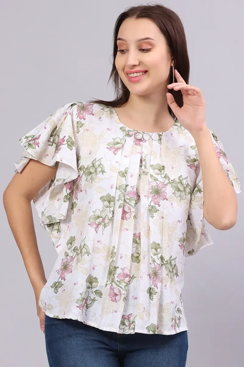 Polyester Floral Print Tops for Women 016313XXLGRE2