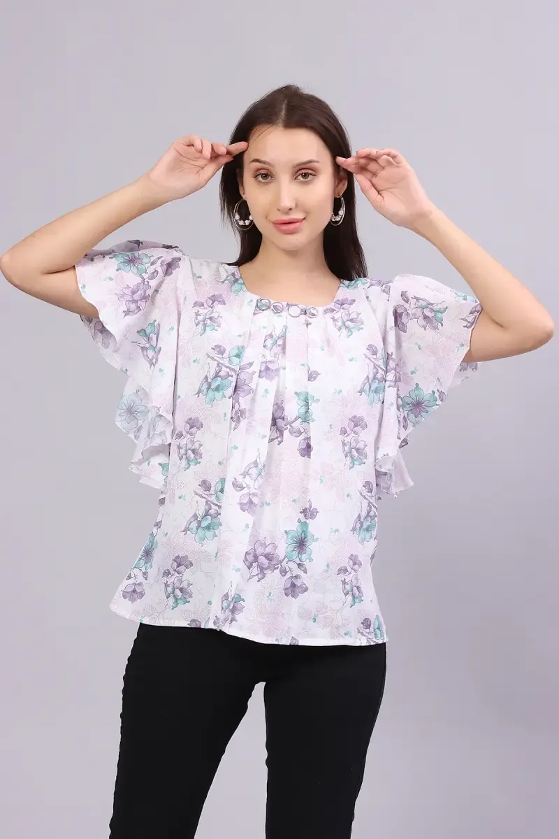 Polyester Floral Print Tops for Women 016313XXLPUR