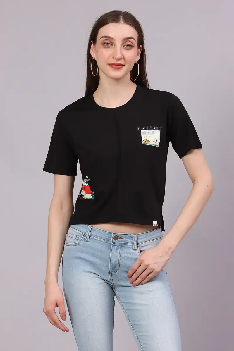 Cotton Lycra Graphic Printed T-Shirt for Women 016324LBLA