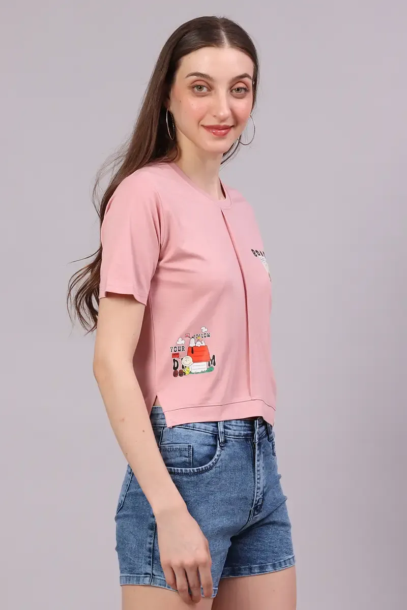 Cotton Lycra Graphic Printed T-Shirt for Women 016324LLIGPIN