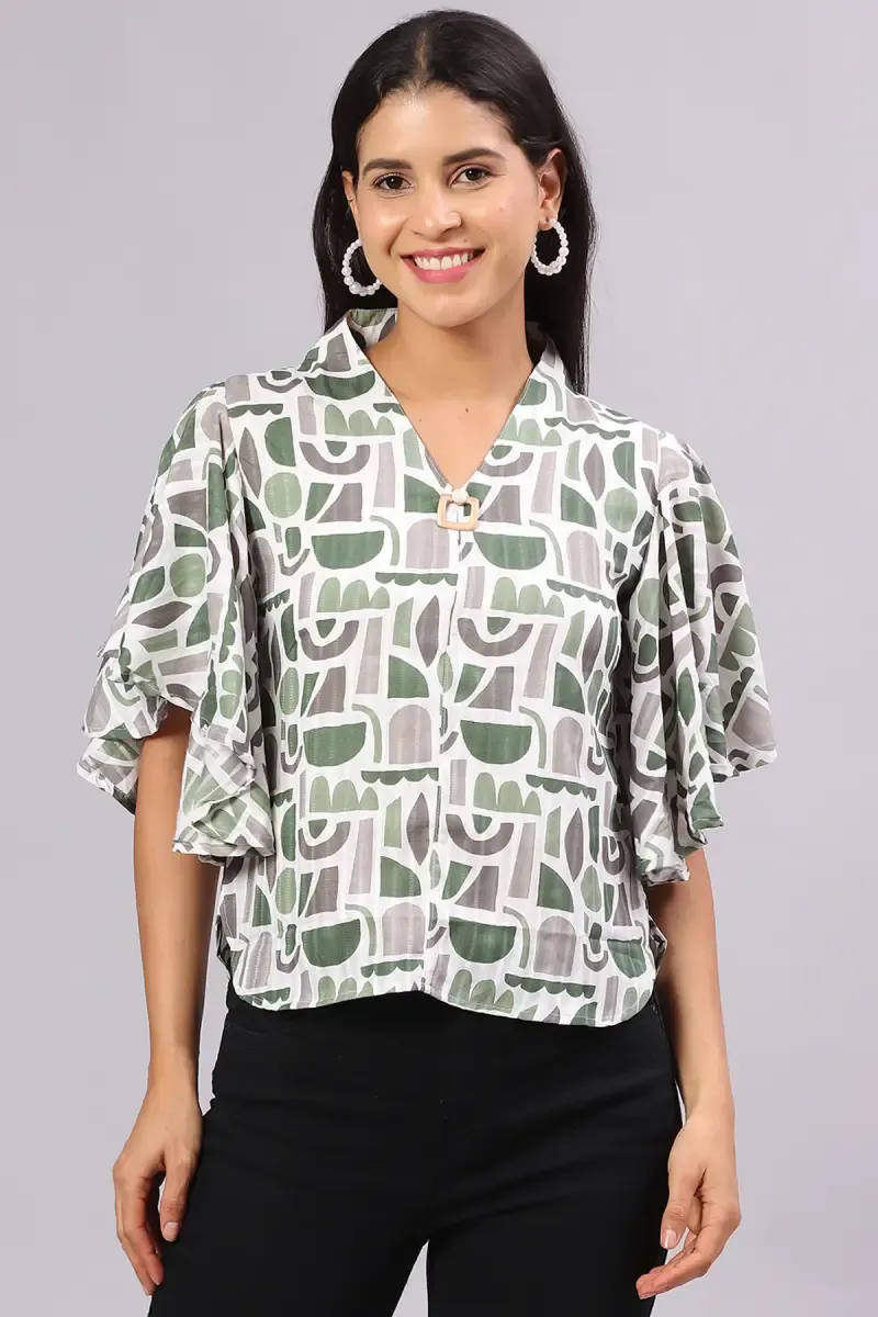 Georgette Abstract Print Top for Women 016330XXLGRE