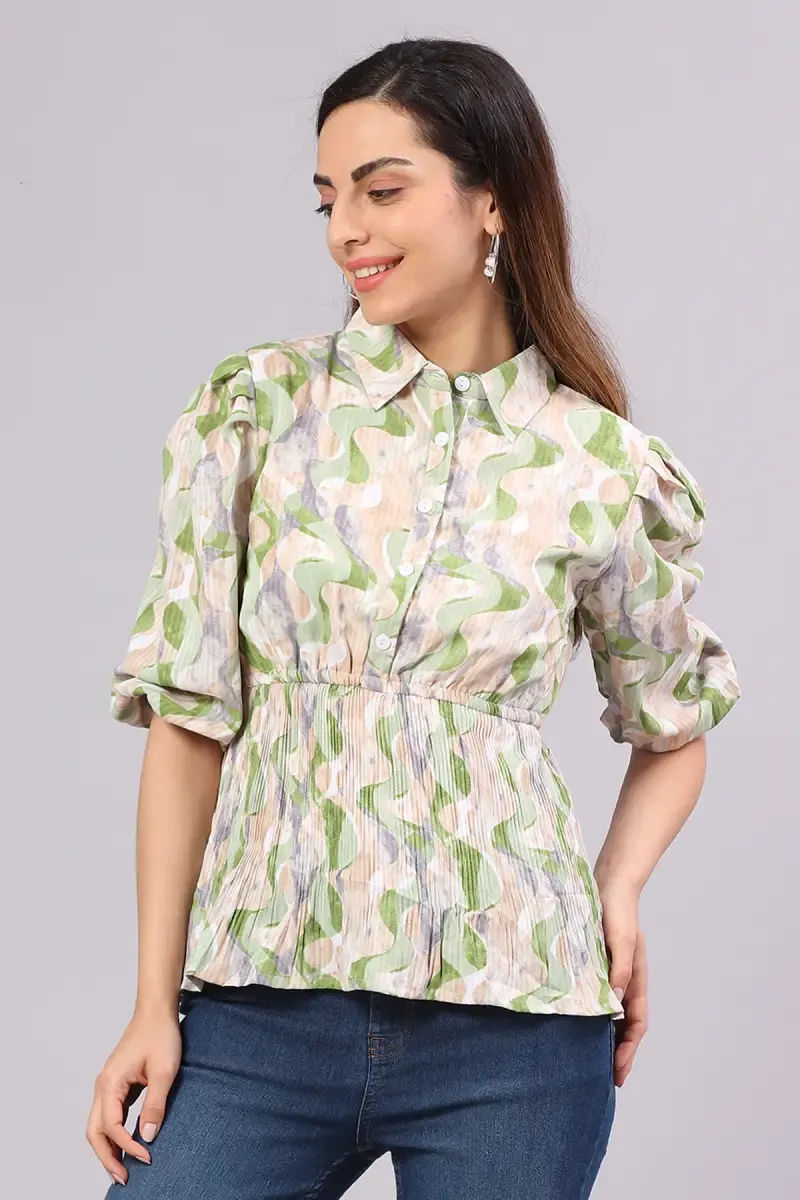 Georgette Abstract Print Top for Women 016333LGRE