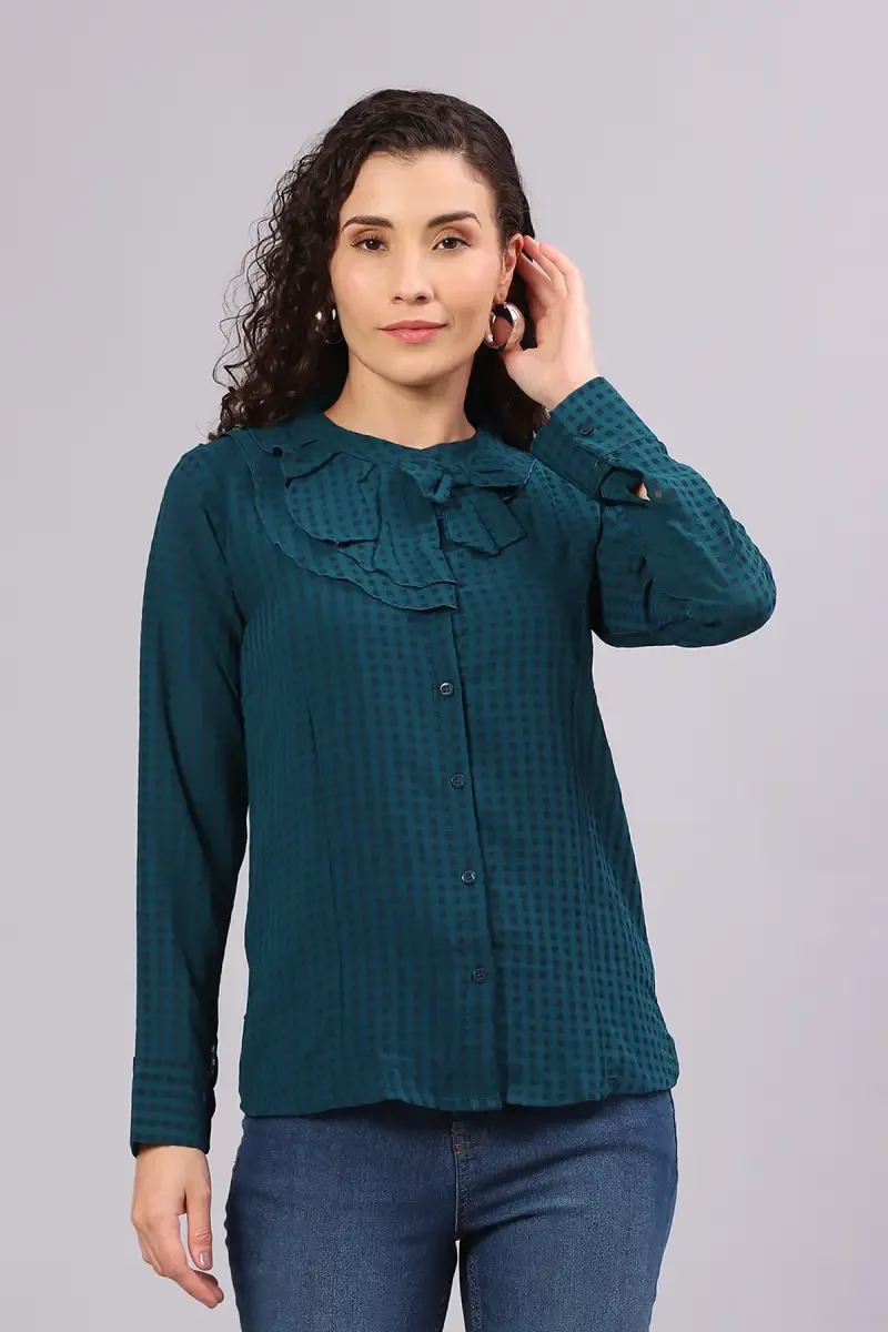 Georgette Ruffled Checkered Top for Women 016334XLTEA