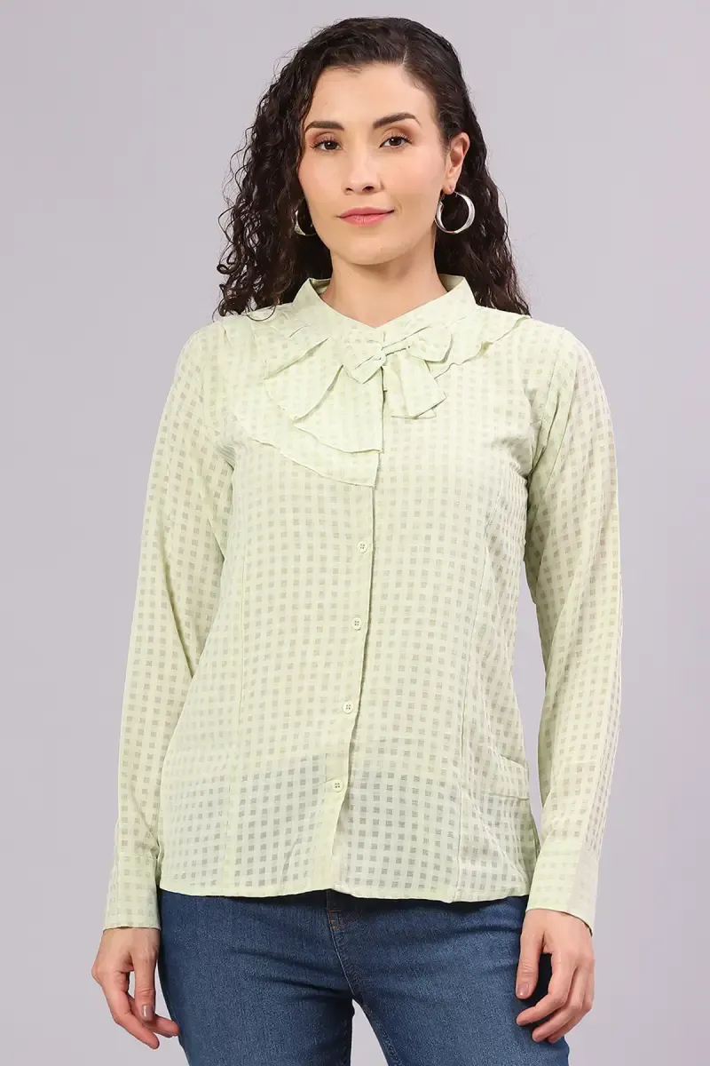 Georgette Ruffled Checkered Top for Women 016334XLLIGGRE