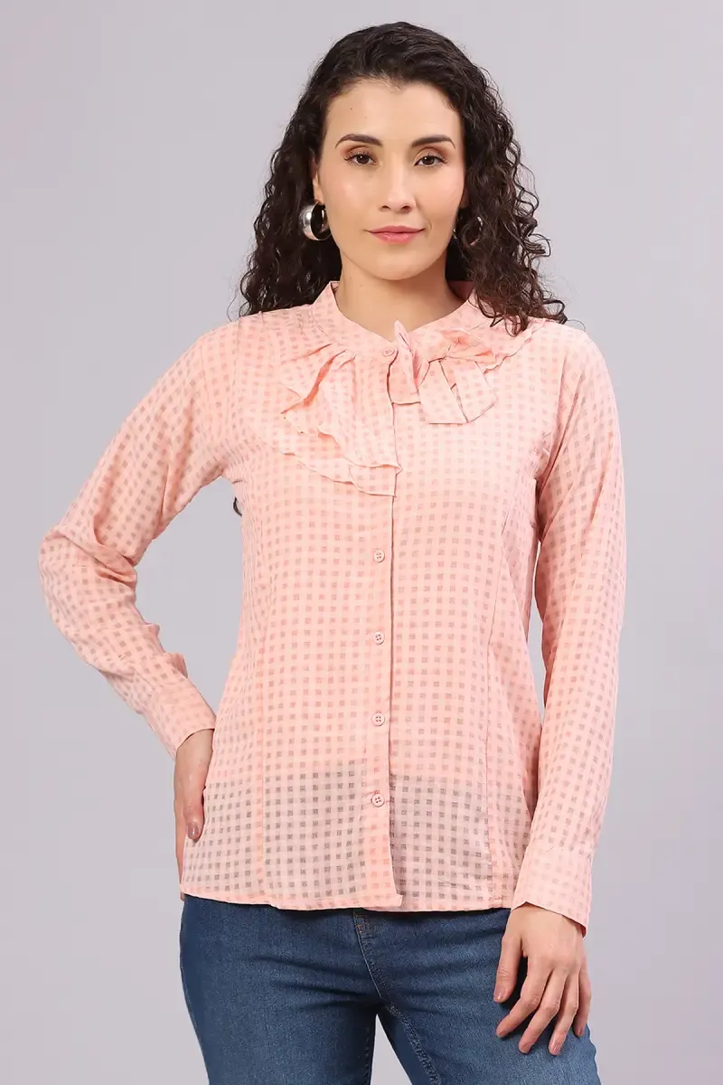 Georgette Ruffled Checkered Top for Women 016334XLPEA
