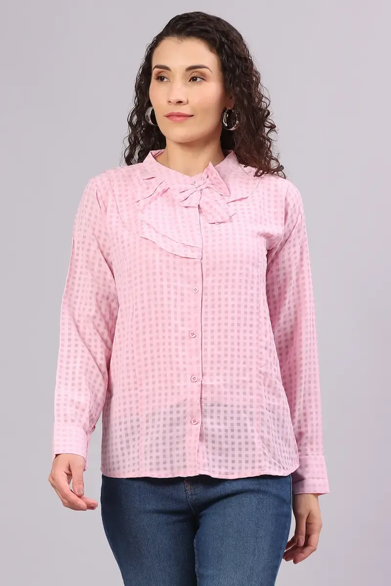 Georgette Ruffled Checkered Top for Women 016334XLPIN