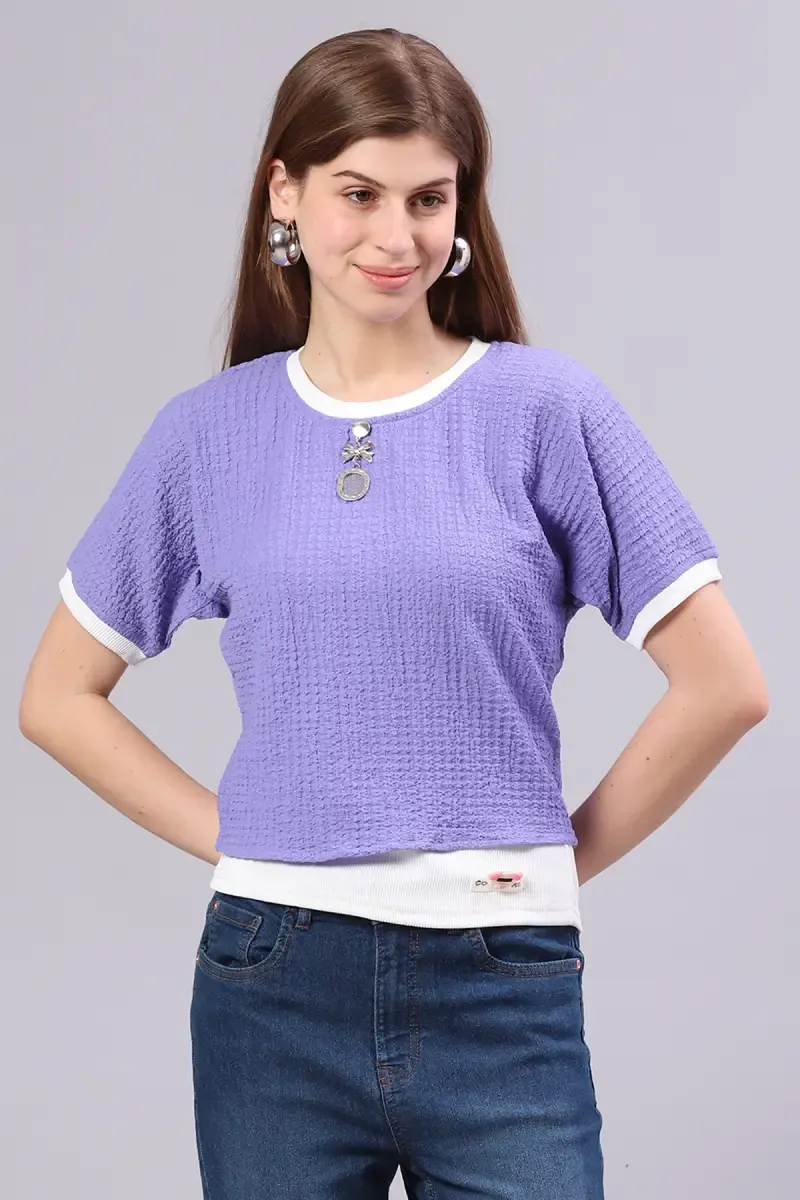 Corduroy Solid Top for Women 01634138PUR
