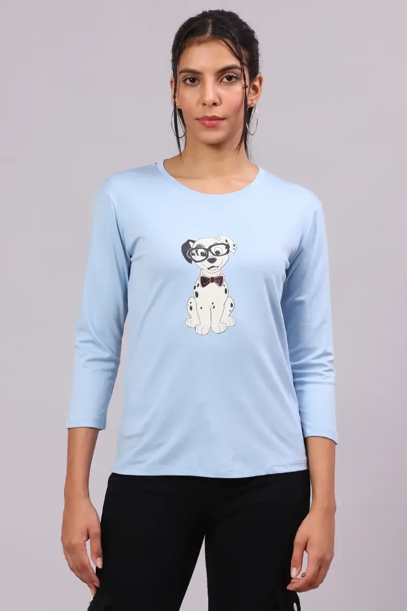 Cotton Graphic Printed T-Shirt for Women 016412LSKYBLU