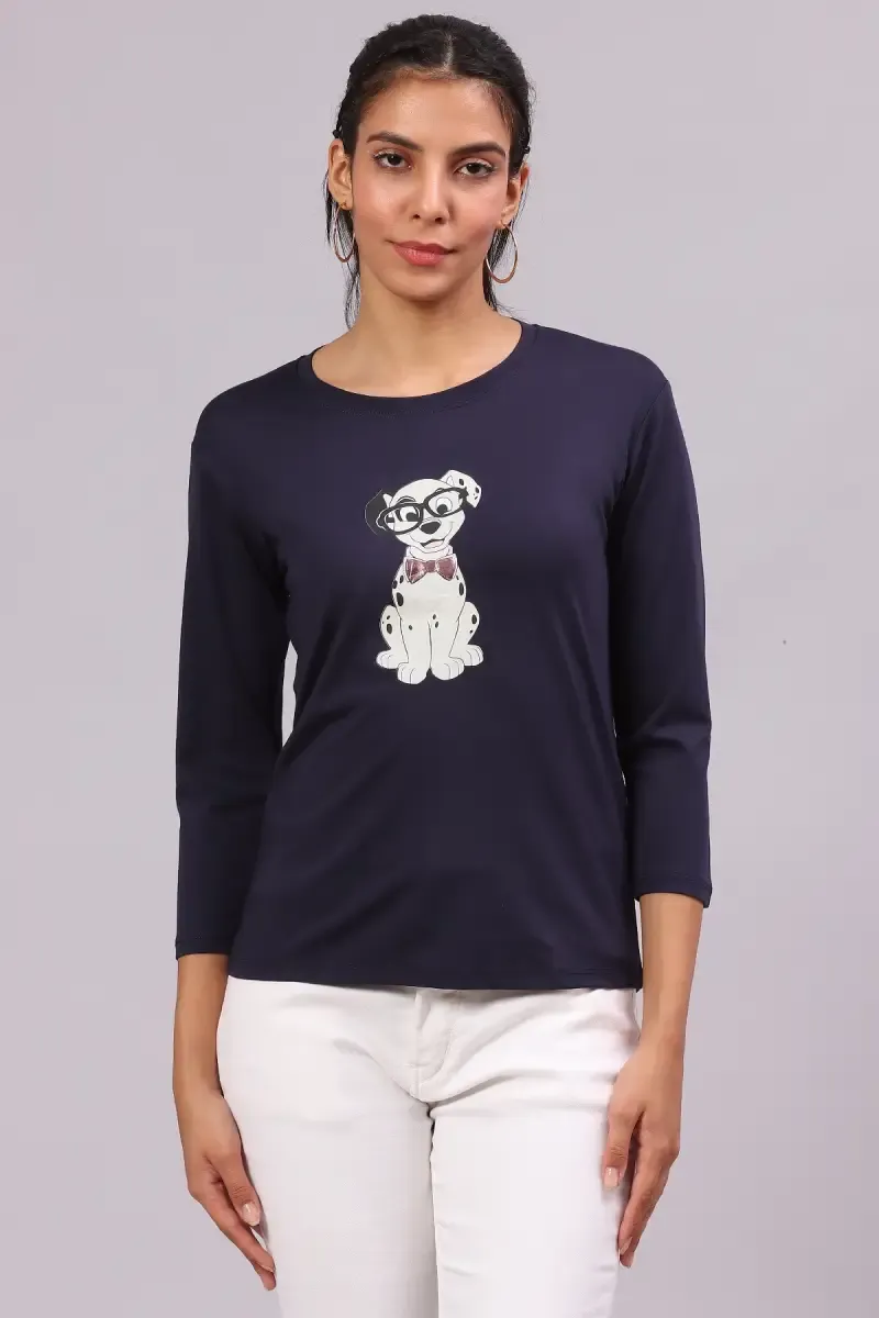 Cotton Graphic Printed T-Shirt for Women 016412XXLNAVBLU