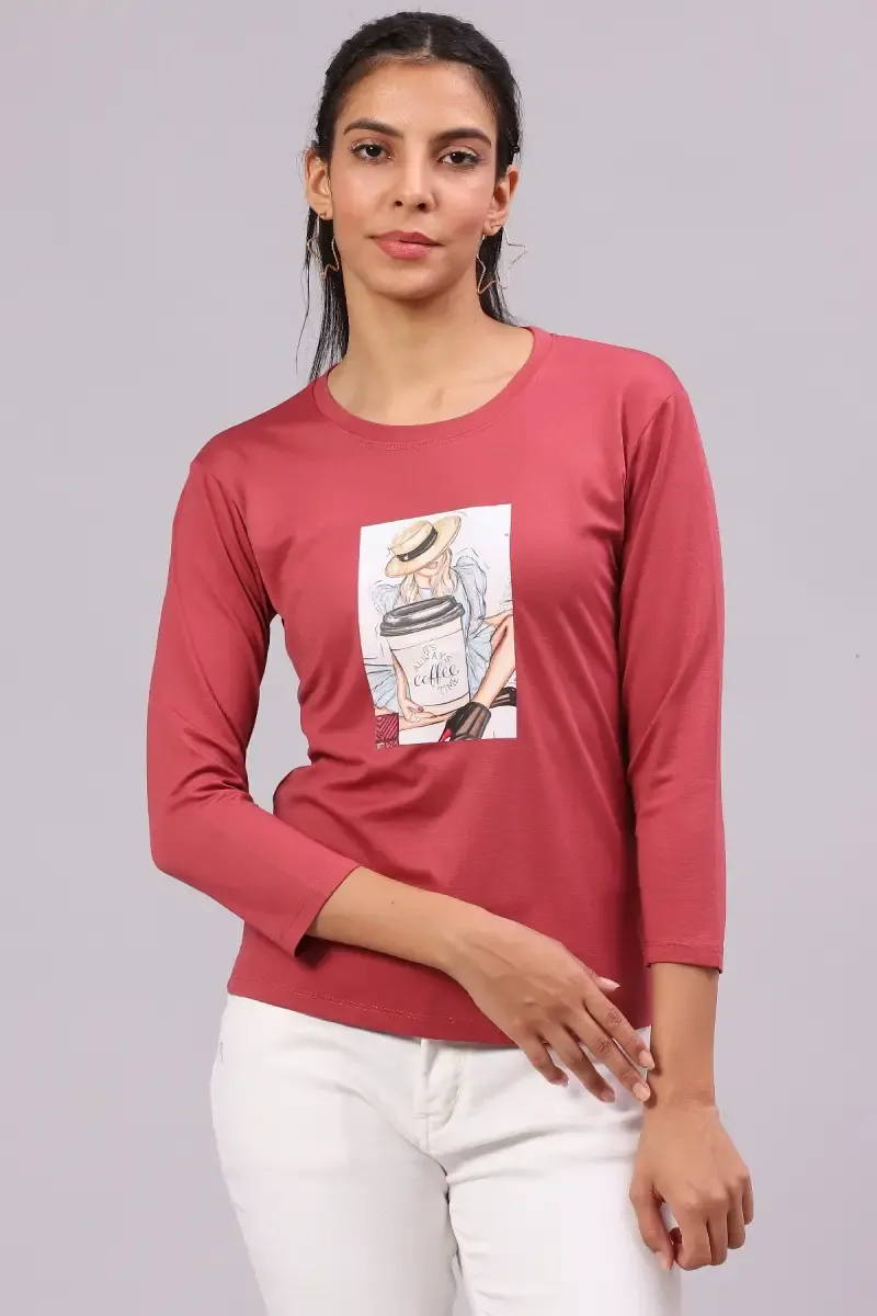 Cotton Lycra Graphic Printed T-Shirt for Women 016414XXLDUSPIN