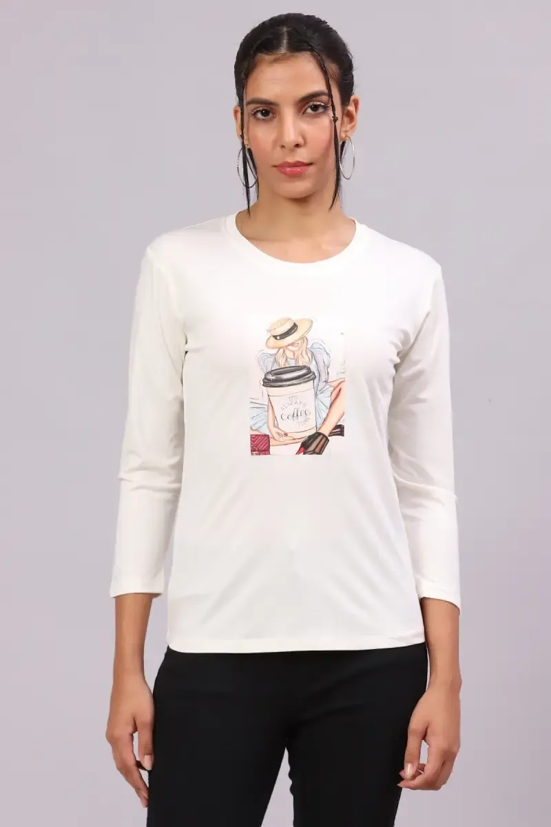 Cotton Lycra Graphic Printed T-Shirt for Women 016414XXLOFFWHI