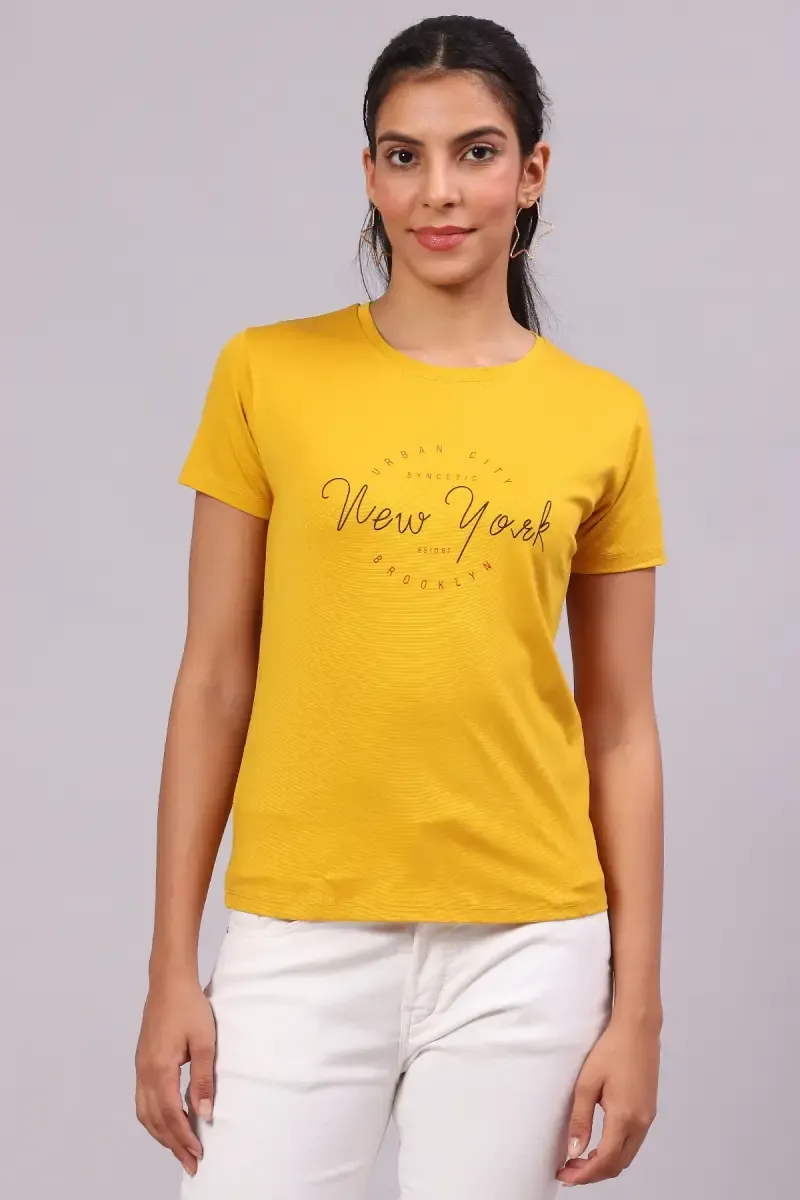 Cotton Typographic Printed T-Shirt for Women 016415LMUS