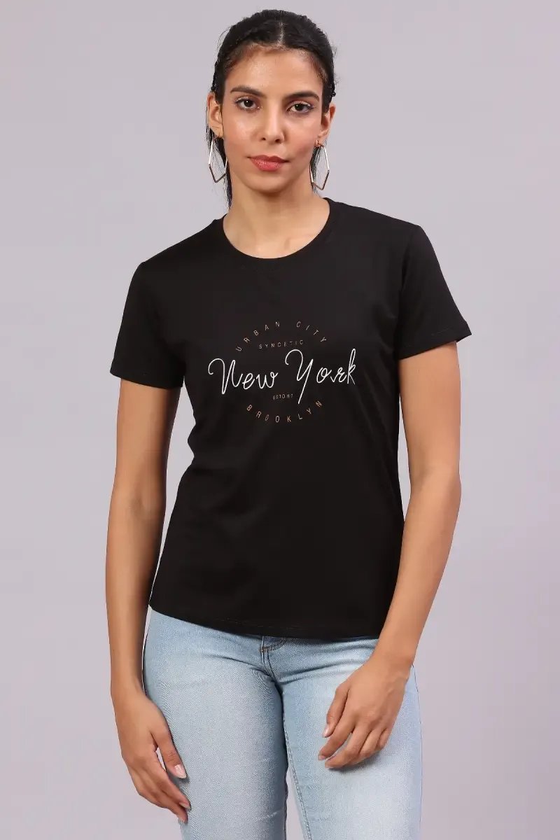 Cotton Typographic Printed T-Shirt for Women 016415XXLBLA