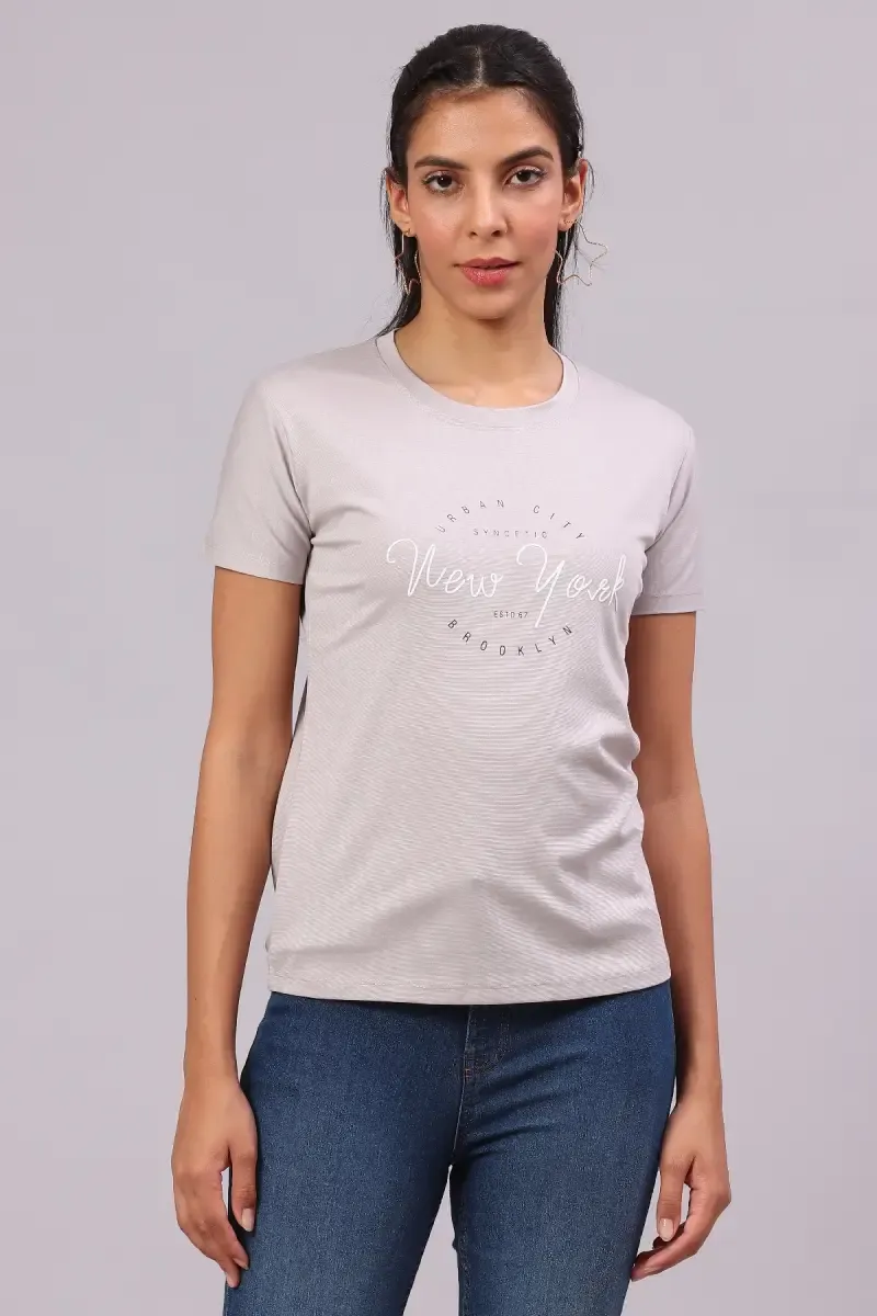Cotton Typographic Printed T-Shirt for Women 016415XXLGRE2
