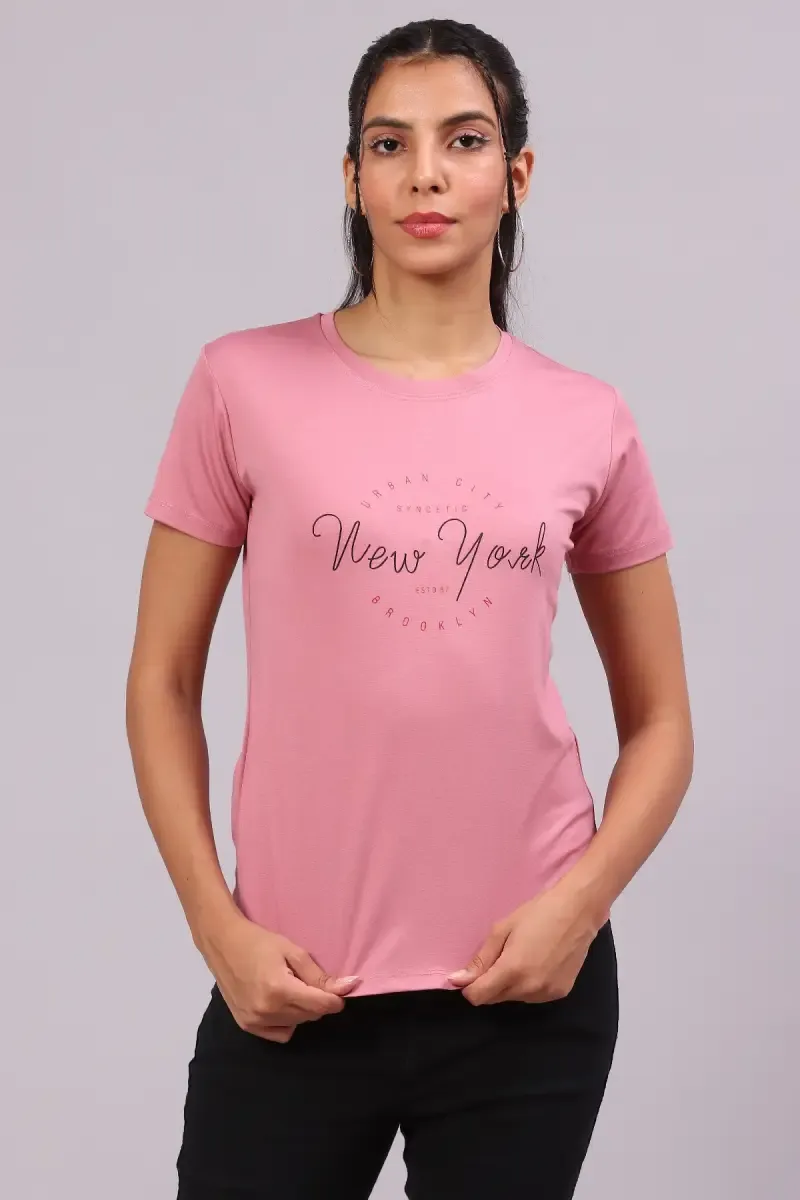 Cotton Typographic Printed T-Shirt for Women 016415XXLPIN