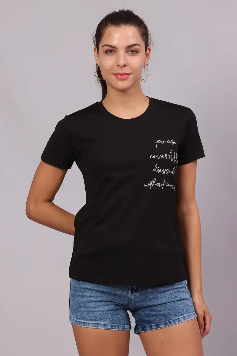 Cotton Lycra Typographic Printed T-Shirt for Women