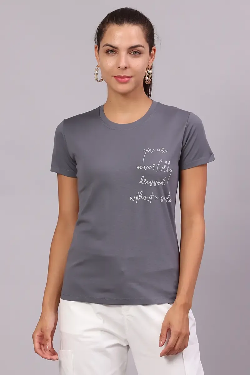 Cotton Lycra Typographic Printed T-Shirt for Women
