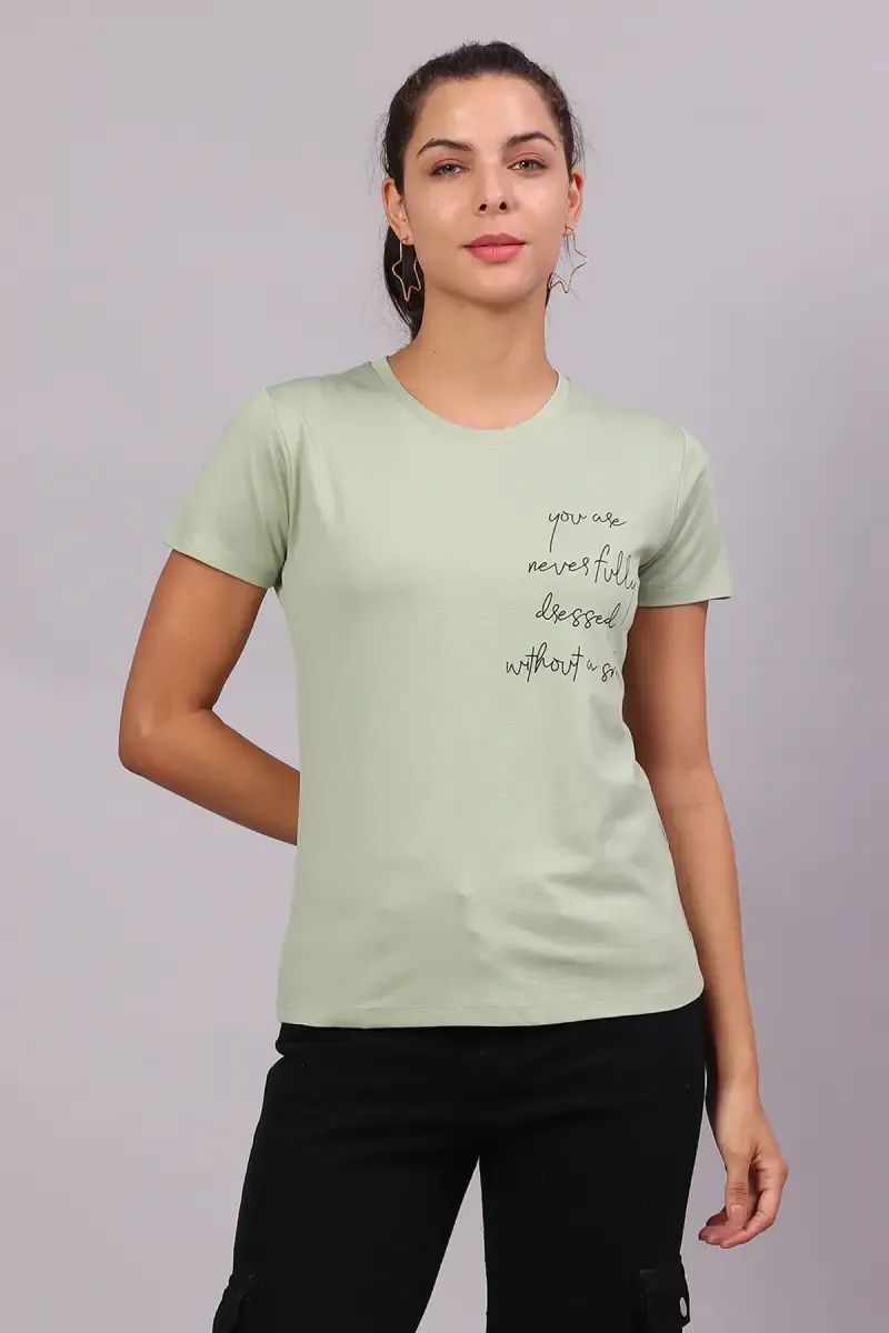 Cotton Lycra Typographic Printed T-Shirt for Women