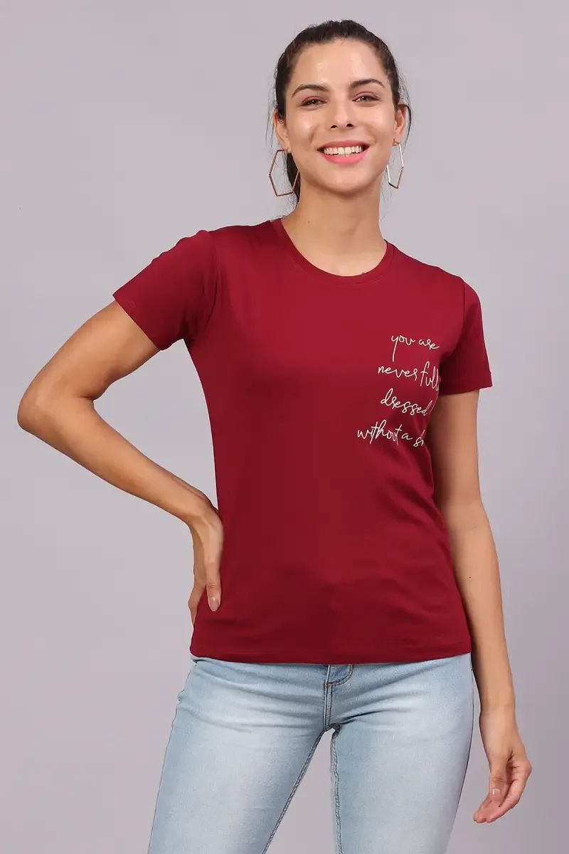 Cotton Lycra Typographic Printed T-Shirt for Women