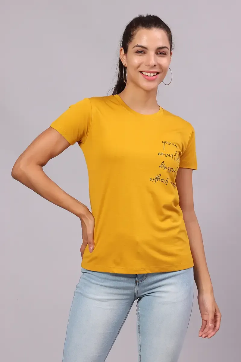 Cotton Lycra Typographic Printed T-Shirt for Women
