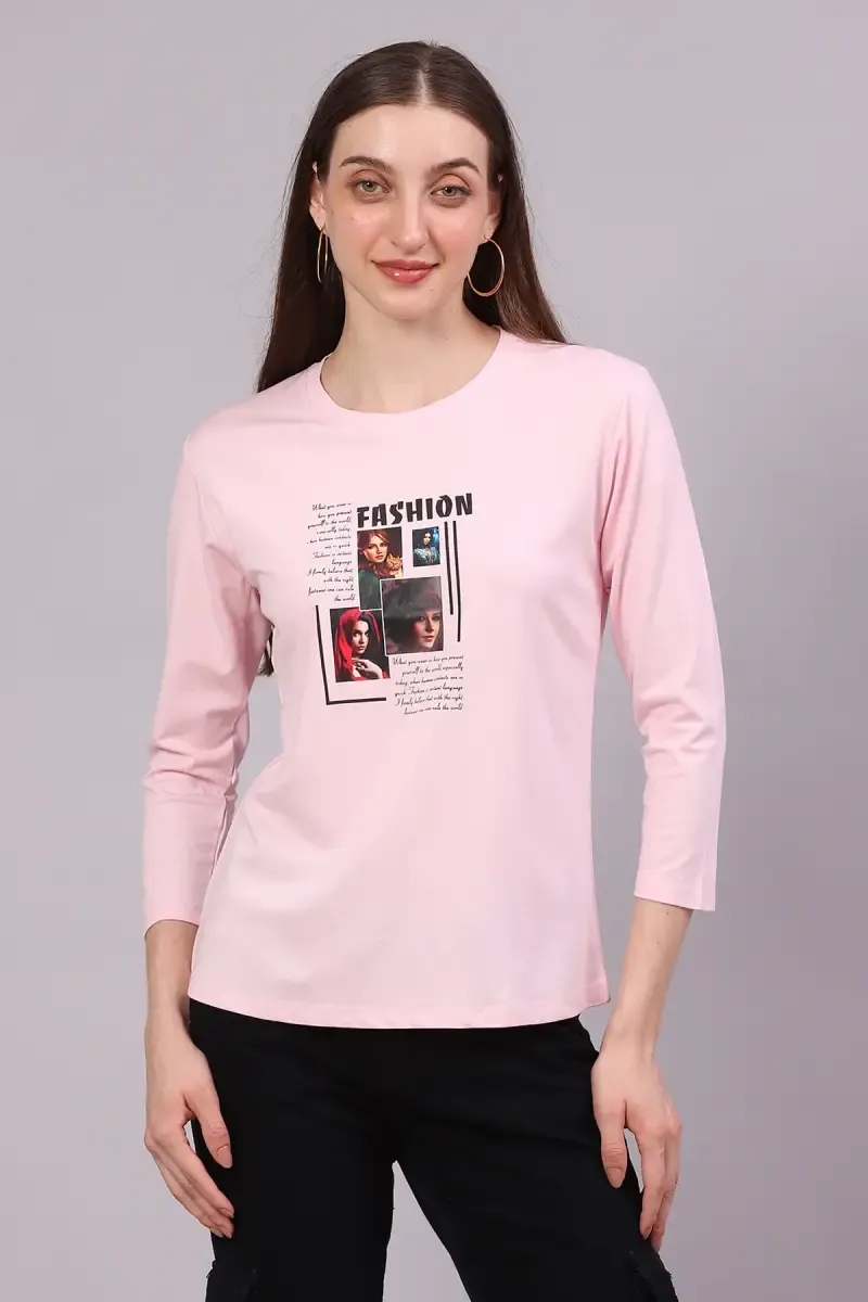 Cotton Lycra Graphic Printed T-Shirt for Women 016421XXLBABPIN