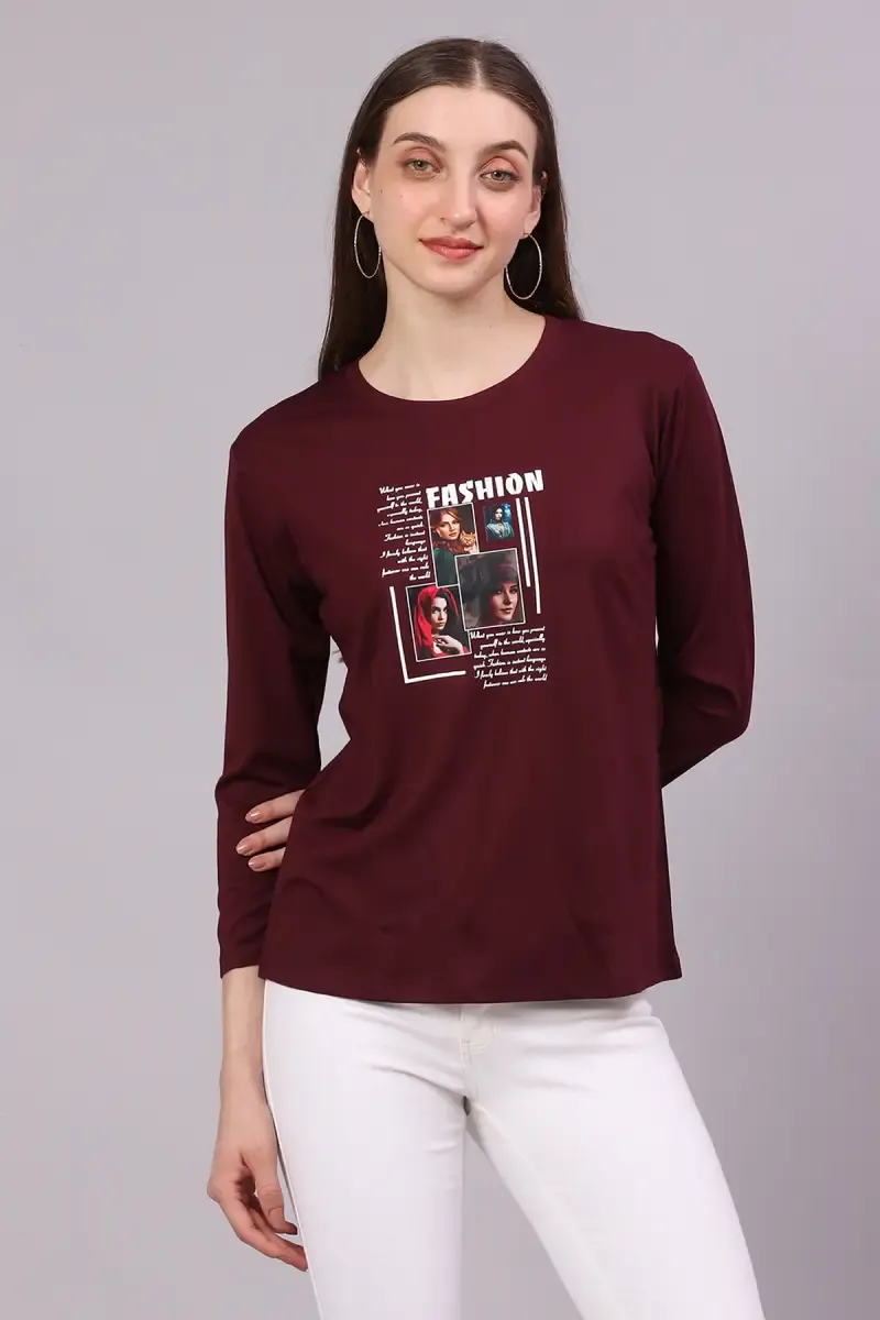 Cotton Lycra Graphic Printed T-Shirt for Women 016421XLBUR