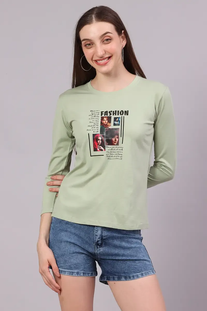 Cotton Lycra Graphic Printed T-Shirt for Women 016421XLGRE