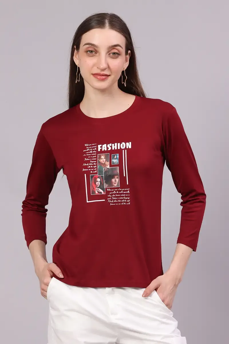 Cotton Lycra Graphic Printed T-Shirt for Women 016421LMAR